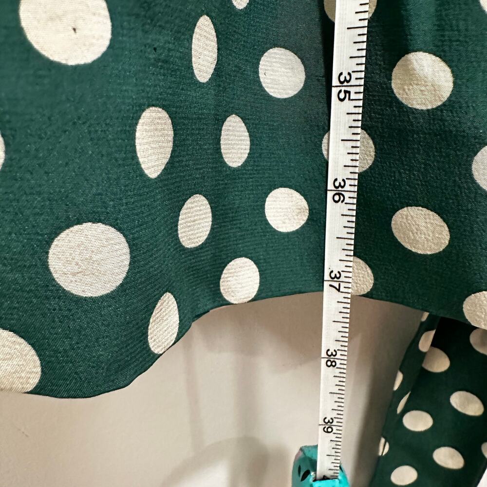 Kate Spade Polka Dot Wrap Dress 6 Green Cream Ruffle Silk Retro Classic - Picture 9 of 9